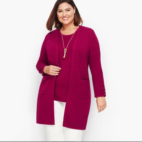 NWT Magenta Berry Pink Cotton Modal Open Front Long Sweater Duster Size Small - Picture 1 of 7